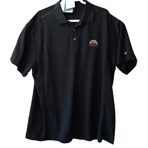 Nike Golf Dri Fit XXL Black Polo ATLAS Embroidery logo Swoosh NWT - Picture 1 of 13